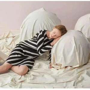 Papu Stories Women Knit Stripe Dress Strip Black gray  Organic Cotton XXL